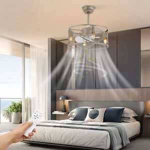 18inch 6 Speeds Ceiling Fan with Lights 4*E26 Chandelier w/ Remote 2H Timing - Picture 1 of 22