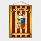 Aragon Rare Flag Banner With Coat Of Arms & Motto; Canvas Magnetic Wooden Hanger