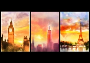 A4 - London New York Paris Print Set Of 3 Wall Art Home Decor Poster Print - Picture 1 of 5