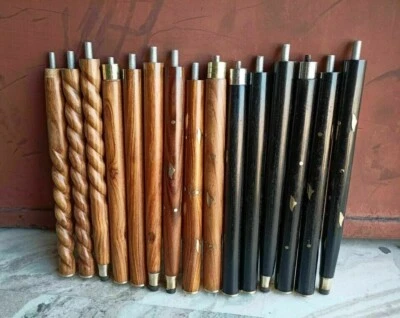 Antique Lot OF 5 Solid Black &Brown Walking 3 Fold Stick Cane Only wood shaft) - Image 1 of 4