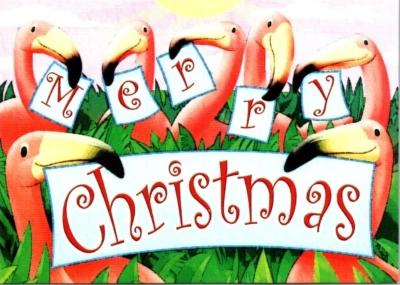 FLAMINGO CHRISTMAS Paper Magic Group Christmas Greeting Card w/ Envelope MG55 - Image 1 of 3