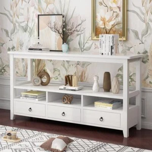 Console Table with 3 Drawers Wood Entryway Table with Storage Shelf Sofa Table - Picture 1 of 13