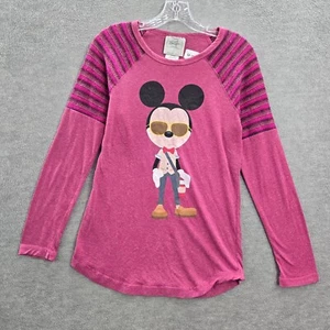 Disney Girls Top Medium Pink Hipster Mickey Mouse Graphic LS Shirt - Picture 1 of 10
