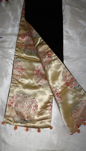 Unisex Vintage Oriental Silk Gold Satin & Black Velvet Lined  Scarf 50" x 8" - Picture 1 of 18