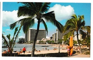 WAIKIKI BEACH Surfers & Sun Lovers Hotels Palmeras Honolulu Hawaii HI Postal - Imagen 1 de 2