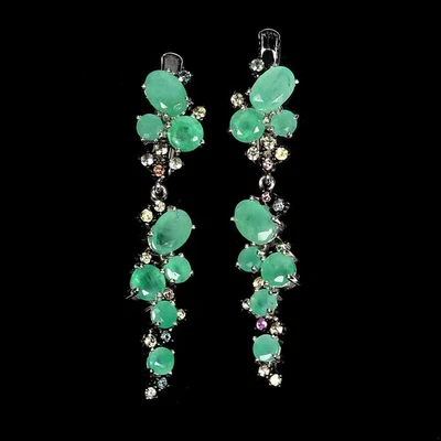 925 Sterling Silver Earrings Oval Emerald 6x4mm Sapphire Gemstone Jewelry - Image 1 of 4