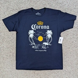 Corona T-Shirt Relax Responsibly Navy Blau Palme Strand Herren LARGE Bier Tee - Bild 1 von 6