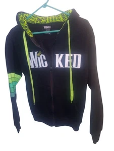 WICKED Musical Spell Out bestickter Hoodie Größe Small durchgehender Reißverschluss grün schwarz - Bild 1 von 5