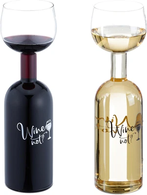 Bottiglia Con Bicchiere Da Vino, Calice Gigante in Vetro XL, Scritta Divertente, - Immagine 1 di 4
