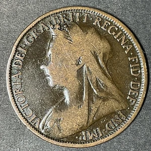 1895 Regno Unito Gran Bretagna grande 1 penny bronzo regina Vittoria moneta estera mondiale - Foto 1 di 3