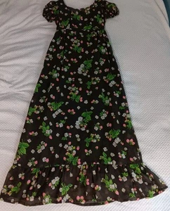 Maxi abito damigella coquette marrone cottagecore fiori di fragola fatto in casa taglia S - Foto 1 di 15