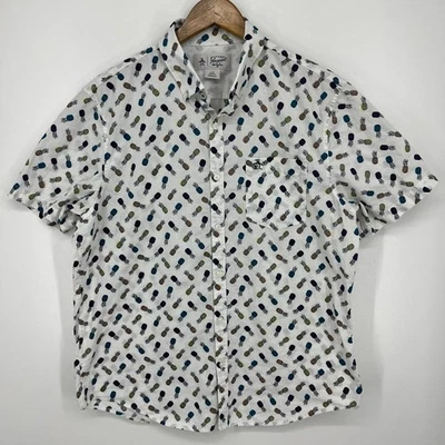 Penguin Short Sleeve Button Shirt Men's Size L White Pineapple Print Pocket Logo - Image 1 of 4