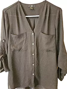 H & M Womens Blouse Shirt Top Size 4 Black w/ Gray Dots L/S Polyester Excellent! - Picture 1 of 6