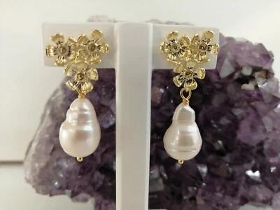 Orecchini Pendenti donna Bronzo dorato pietre naturali, Perla scaramazza - Immagine 1 di 4