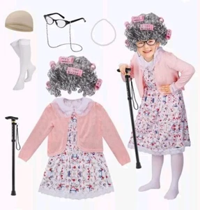 Child Old Lady Costume Set 100 Days of School Grandma Granny Cosplay 8-10 Youth - Picture 1 of 7