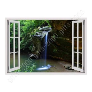 Waterfall Stream por ventana 3D falsa | lona (enrollada) | arte de pared HD giclee - Imagen 1 de 21
