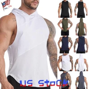Men Vest Hooded Tank Top Workout Hoodie Muscle Tee T-Shirt Sleeveless Gym Sports - Picture 1 of 16