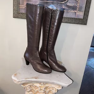 $675 Alberto Fermani Tall Gray Leather Boots Cone Heels Italy sz EU36 US6 - Picture 1 of 12