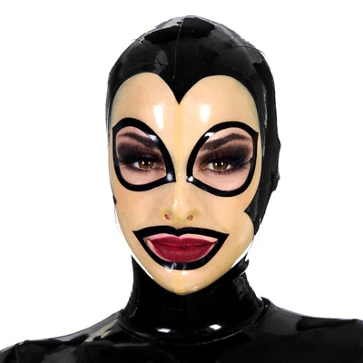 Capucha de látex negra con boca transparente ojos abiertos para hermosa niña máscara de goma Foto 1 de 4