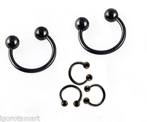 Black Titanium Body Pierce Jewellery Horseshoe Bar Lip Nose Septum Ear Ring - Picture 1 of 2