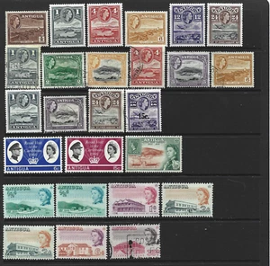 Antigua -QE2-1953-1970 Used MH&LMH - 26 Cond. very nice, clean & bright - Picture 1 of 2
