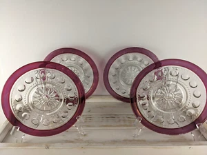 Tiffin Indiana Glass Kings Crown Thumbprint Ruby Red Set 4 Dessert Plates 7.5" - Picture 1 of 24