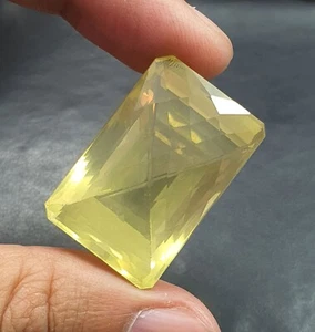 115Ct Natural AAA Lemon Quartz Emerald Checker Cut Loose Gems Big Size 33x21.7MM - Picture 1 of 12