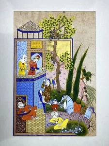 MiniaturePainting PersianArtWork SilkPaper Handmade Khusrav and Shirin 10.2x6.6 - Picture 1 of 3