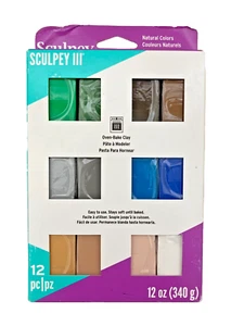 Sculpey III Oven-Bake Clay, 12 Multi colors 12 Pieces 12oz Natural Colors NEW - Picture 1 of 3