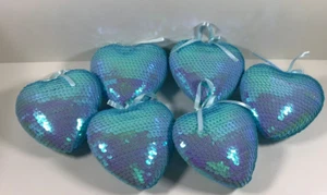 Ornamenti da appendere in polistirolo con paillettes blu San Valentino 6 decorazioni scintillanti casa vacanze - Foto 1 di 2
