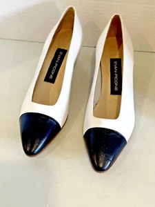 EVAN PICONE Cap Toe Navy/White Leather Pumps 2"  Heel Shoes Sz 8.5 - Picture 1 of 8