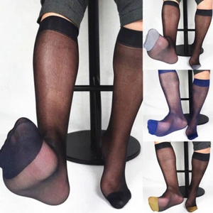 Men's Wide Striped Toe Sheer Dress Socks Silk High Thin Breathable Sexy Socks ♡ - Picture 1 of 13