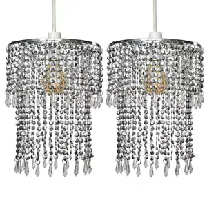 2x Ceiling Light Shades Chrome Pendant Lampshades Jewel Crystal Effect Easy Fit - Picture 1 of 8