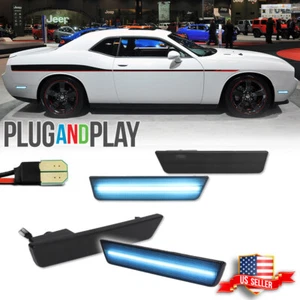4PCS Smoke Front Rear Side Marker Lights Ice Blue LED For 08-14 Dodge Challenger - Picture 1 of 13