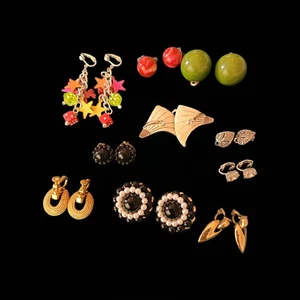 10XJob Lot Vintage Clip On Earrings Statement Diamante, Button Silver/Gold Tone2 - Bild 1 von 10