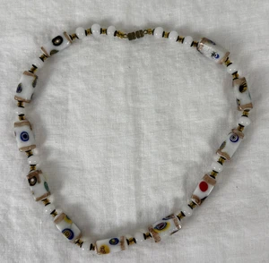 Vintage Italy Millefiori Murano Rectangle Glass Beads/Necklace-White 16" long - Picture 1 of 5