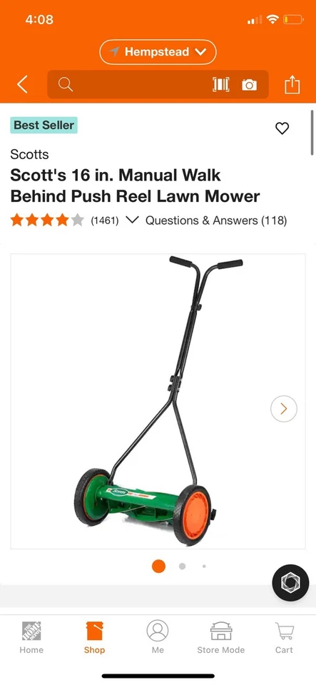 ScottsScott's 16 pulgadas Cortacésped manual con carrete de empuje trasero Foto 1 de 2