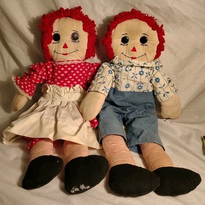 20 世纪 40 年代 Raggedy Andy 娃娃 16 英寸复古新奇 Rag 娃娃 罕见 状况良好  — 第 1/3 张图片