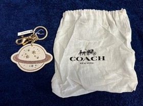 NWT COACH X NASA Saturn Star Dust Glitter Charm Keychain Leather Dust Bag HTF