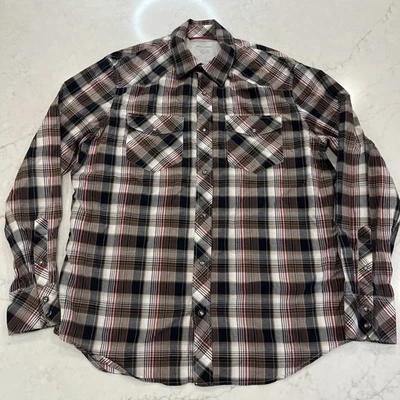 Banana Republic Shirt Mens L Brown Plaid Pearl Snap Western Long Sleeve Slim Fit - Image 1 of 4