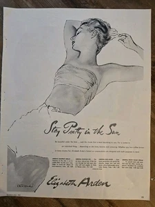 1947 Elizabeth Arden Ardena Cream Stay Pretty In Sun Rene Bouche arte anuncio de colección - Imagen 1 de 1