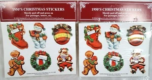 Weihnachtsaufkleber - 50er 12er Set - geprägt - Vintage Weihnachtsmann Schneemann Kranz - Bild 1 von 2