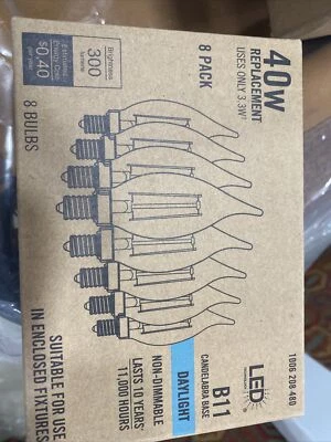 set of 2 | 8-Pack-40w LED 300 Lumens B11 Candelabra Base DAYLIGHT indoor/outdoor - Image 1 of 4