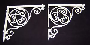 Set of 2 Victorian Cast Iron Shelf Brackets White Shabbly Chic 9.5 x 9" Granny's - Picture 1 of 4