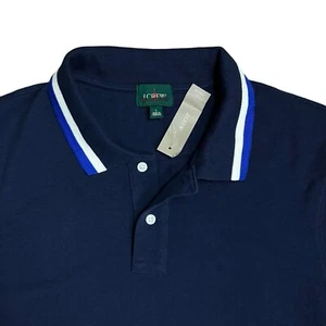J Crew Shirt Men's L Navy Blue Classic Piqué Polo BE870 Contrast Trim Preppy - Picture 1 of 7