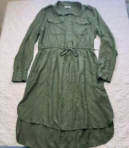 TIME AND TRU Medium (8-10) Sea Turtle Green Utility Button Down Shirt Dress NWT - Picture 1 of 11