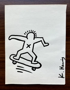 Keith Haring Ink Drawing - Skateboarder - 1985 - Picture 1 of 3