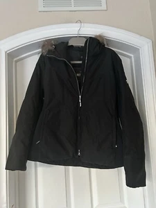 POST CARD ITALY Black SKI PARKA JACKET COAT FUR Trim HOOD SZ 10 - Picture 1 of 6