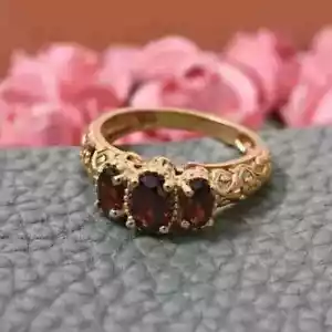 4Ct Oval Lab Created Red Garnet Vintage Engagement Ring 14k Yellow Gold Plated - Picture 1 of 5