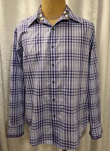 Robert Graham Long Sleeve Dress Shirt Nova Check Flip Cuff Paisley Size Large - Picture 1 of 11